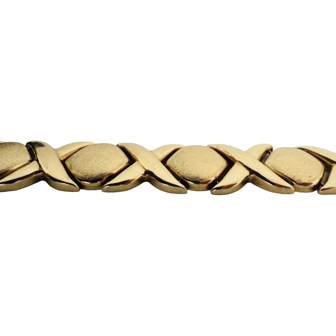 14k Yellow Gold 19.6g Thick 13mm XO Hugs and Kisses Link Bracelet Italy 7"