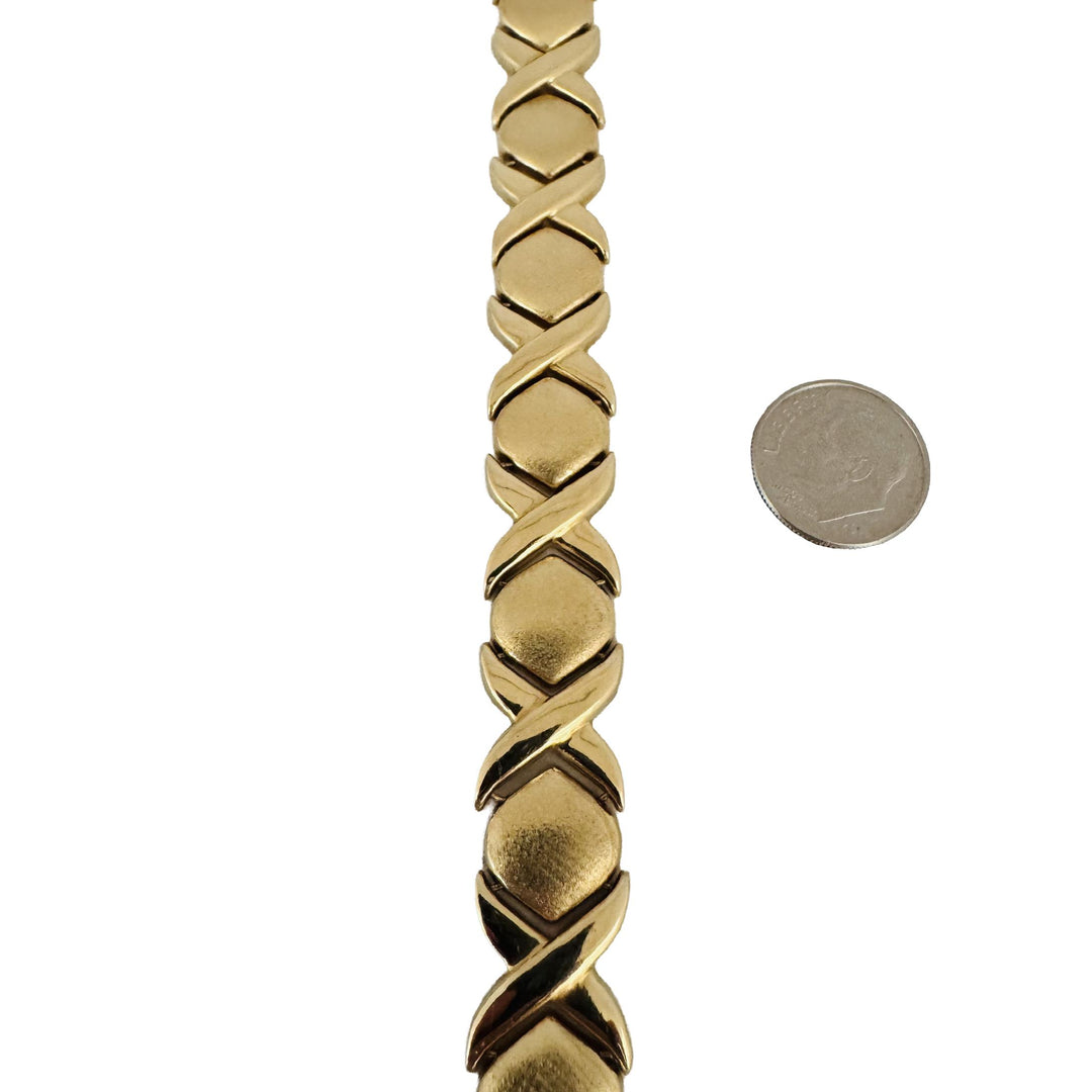 14k Yellow Gold 19.6g Thick 13mm XO Hugs and Kisses Link Bracelet Italy 7"