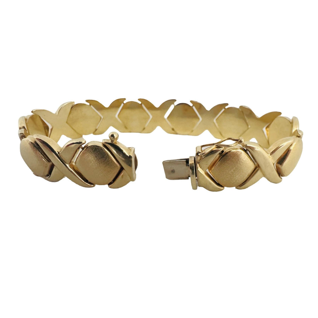14k Yellow Gold 19.6g Thick 13mm XO Hugs and Kisses Link Bracelet Italy 7"