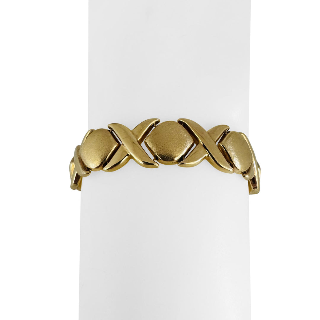 14k Yellow Gold 19.6g Thick 13mm XO Hugs and Kisses Link Bracelet Italy 7"