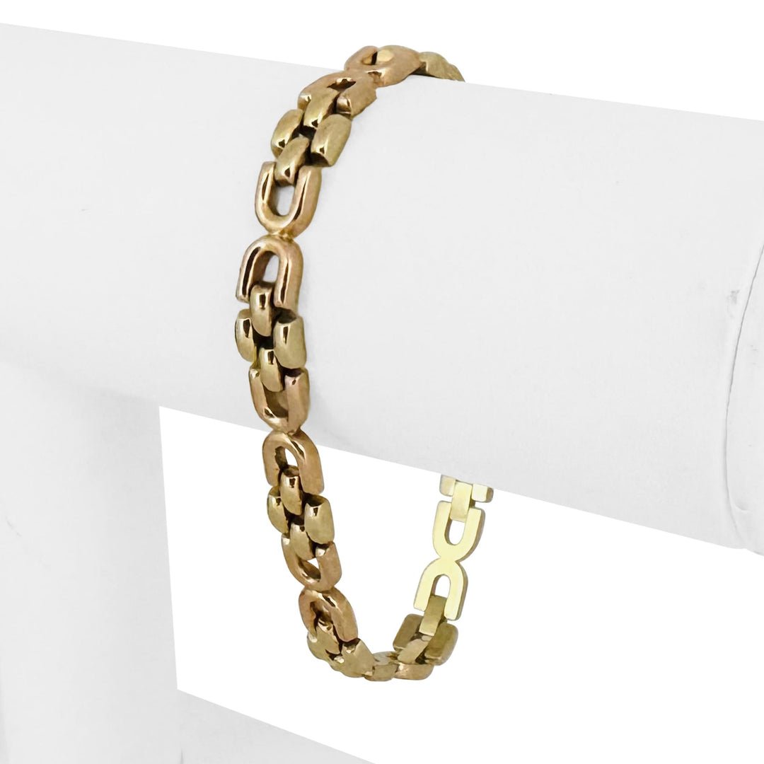 14k Yellow and Rose Gold 13.4g Ladies 7mm Fancy Link Bracelet Italy 7.25"