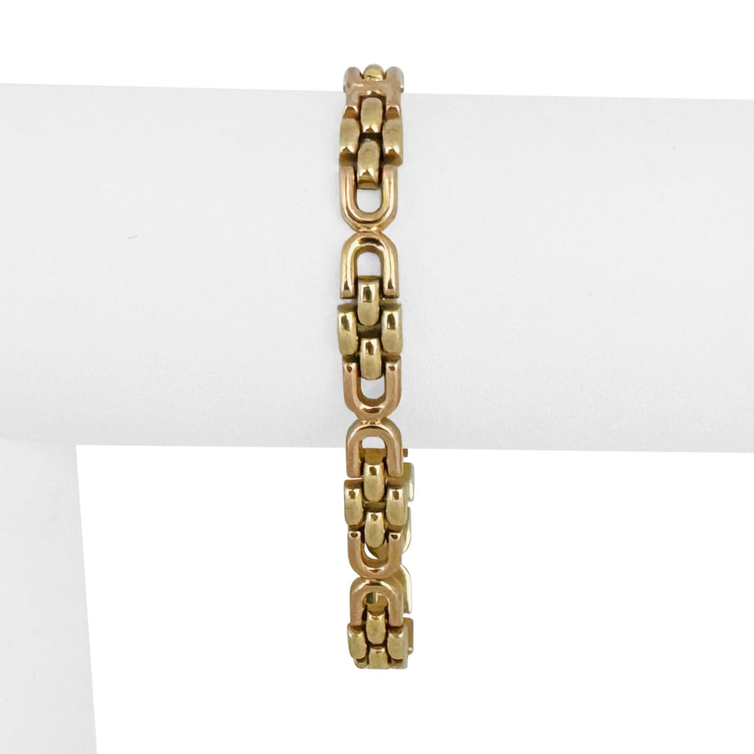 14k Yellow and Rose Gold 13.4g Ladies 7mm Fancy Link Bracelet Italy 7.25"