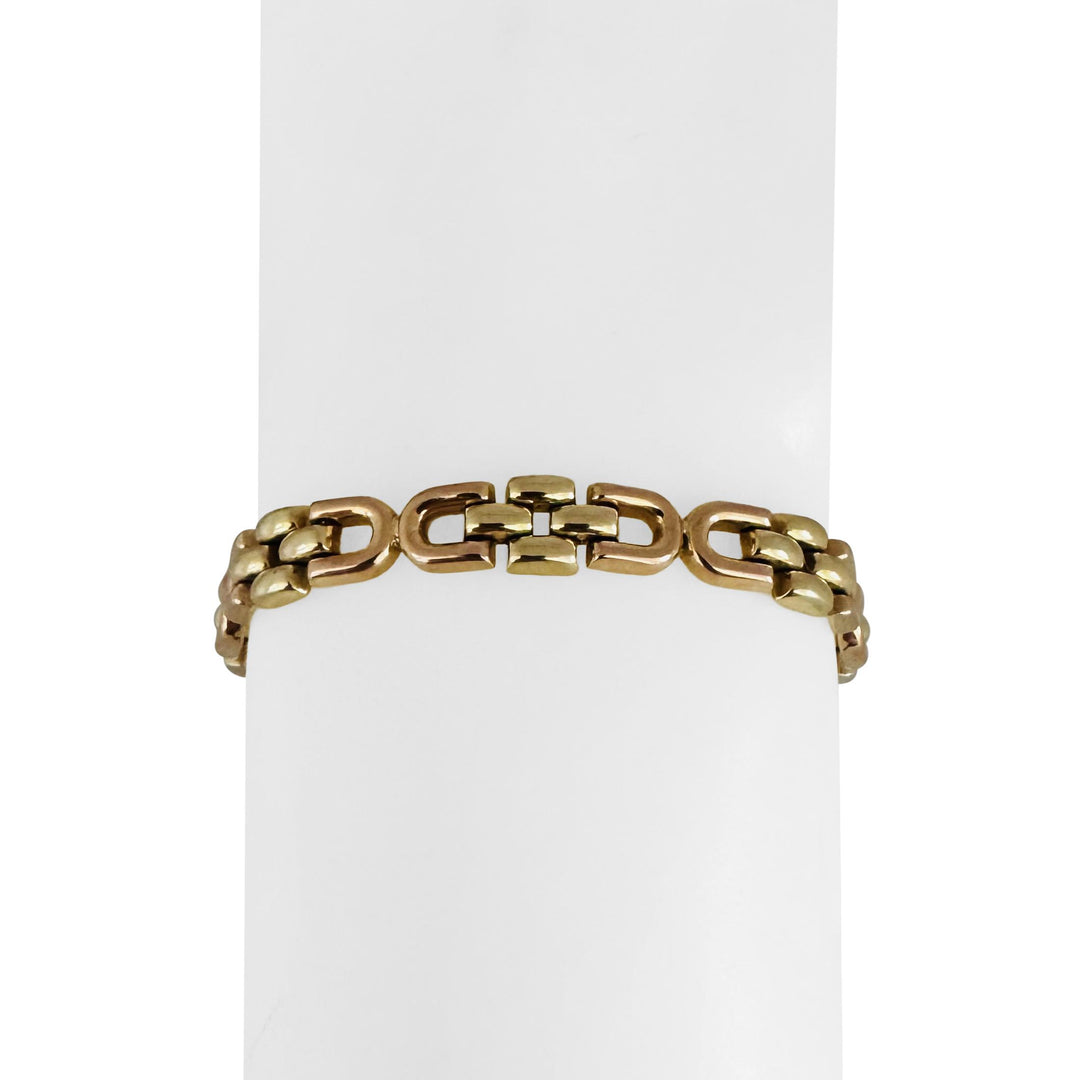 14k Yellow and Rose Gold 13.4g Ladies 7mm Fancy Link Bracelet Italy 7.25"
