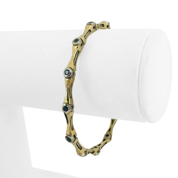 14k Two Tone Gold and Blue Sapphire 11.6g Flex Cuff Bangle 6.5