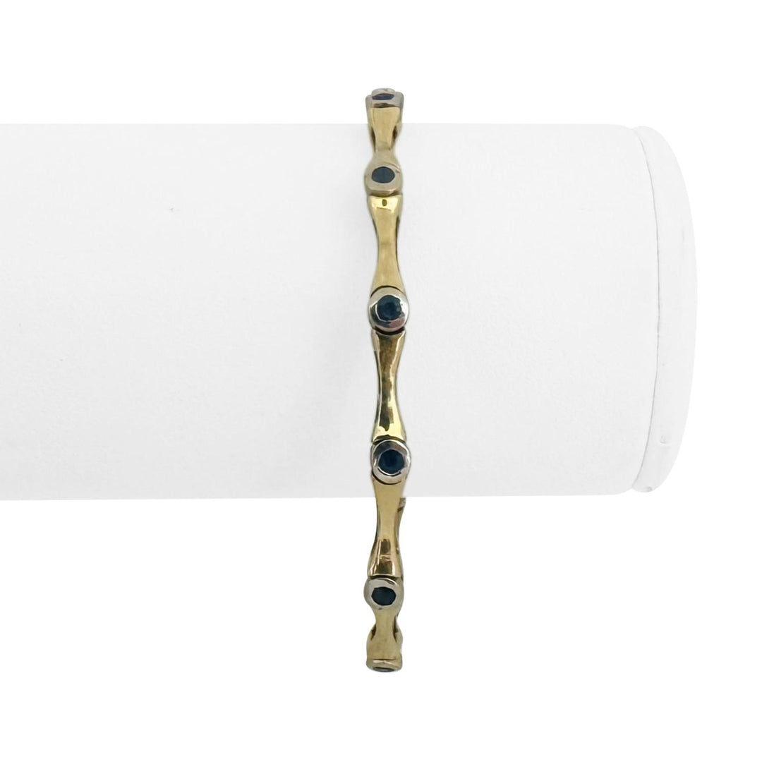 14k Two Tone Gold and Blue Sapphire 11.6g Flex Cuff Bangle 6.5"