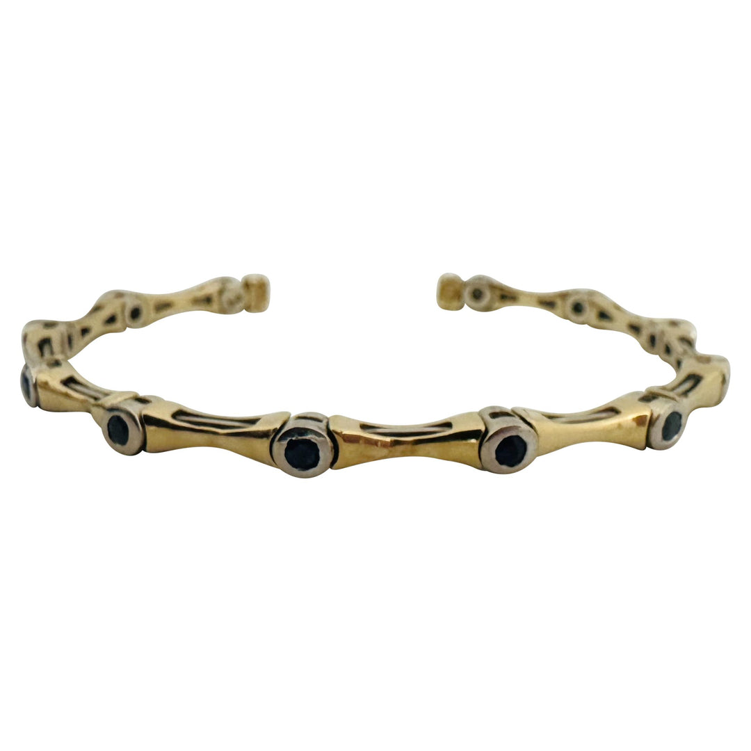 14k Two Tone Gold and Blue Sapphire 11.6g Flex Cuff Bangle 6.5"