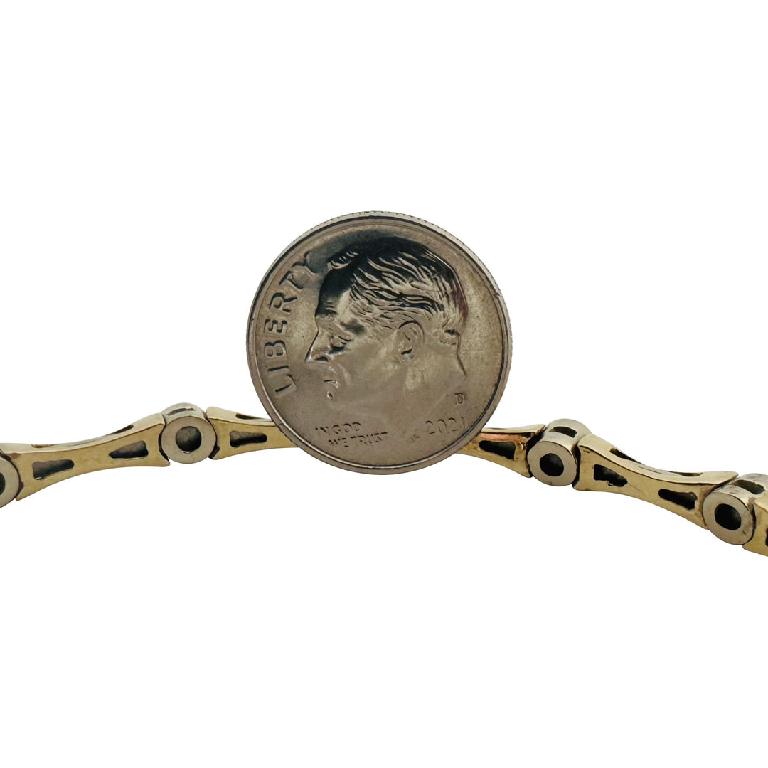 14k Two Tone Gold and Blue Sapphire 11.6g Flex Cuff Bangle 6.5"