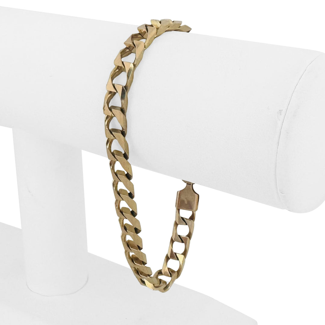 14k Yellow Gold 20.7g Solid Vintage Men's Squared Curb Link Bracelet Italy 8"