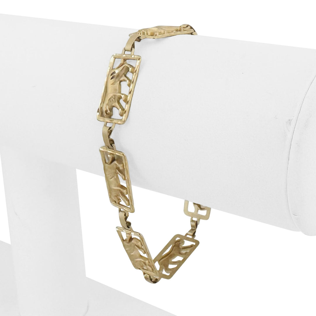 14k Yellow Gold 7g Ladies Diamond Cut 9mm Panther Panel Link Bracelet 7"