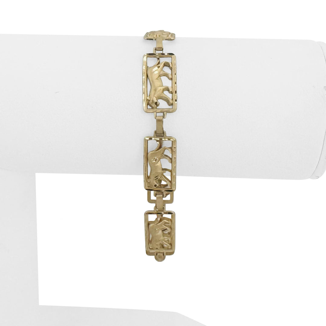 14k Yellow Gold 7g Ladies Diamond Cut 9mm Panther Panel Link Bracelet 7"