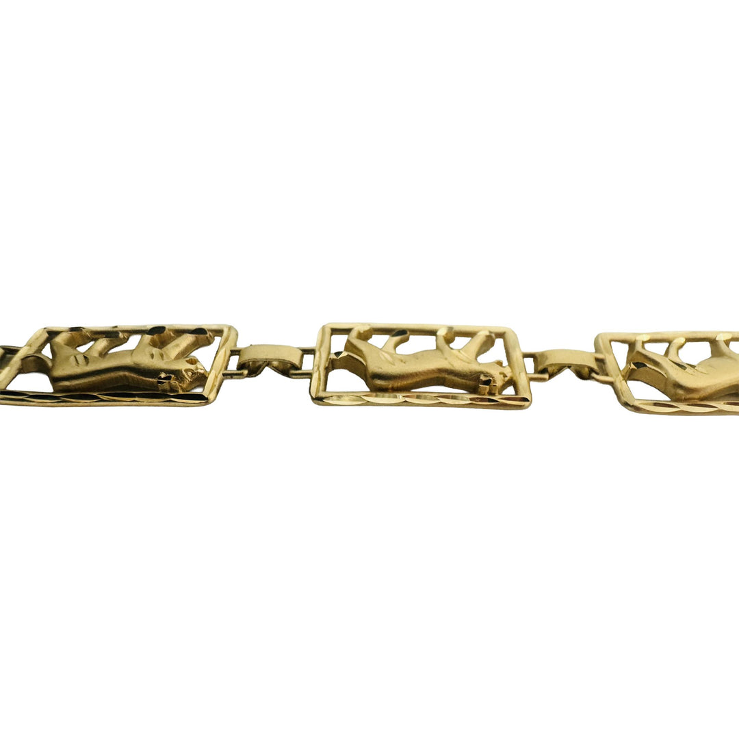 14k Yellow Gold 7g Ladies Diamond Cut 9mm Panther Panel Link Bracelet 7"