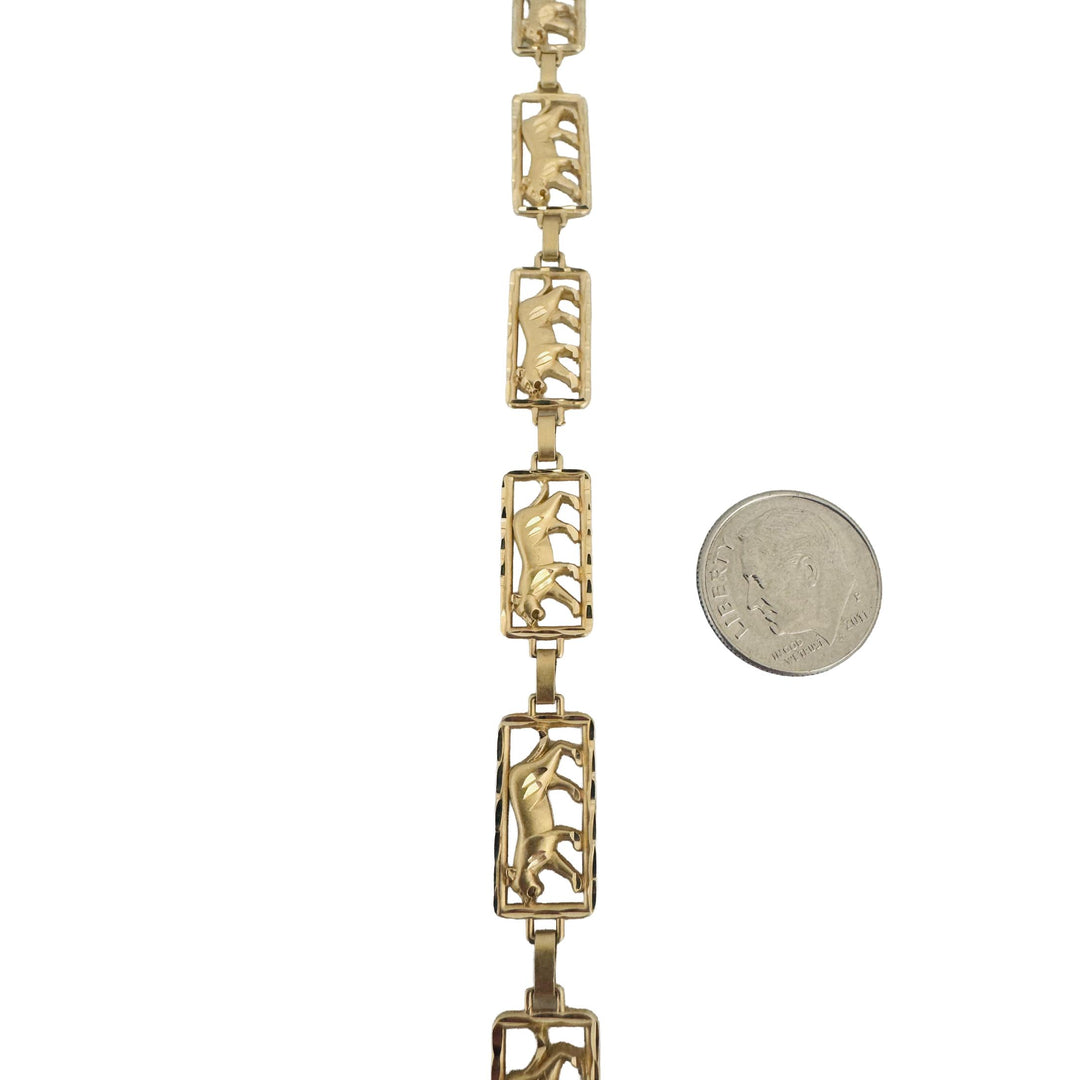 14k Yellow Gold 7g Ladies Diamond Cut 9mm Panther Panel Link Bracelet 7"