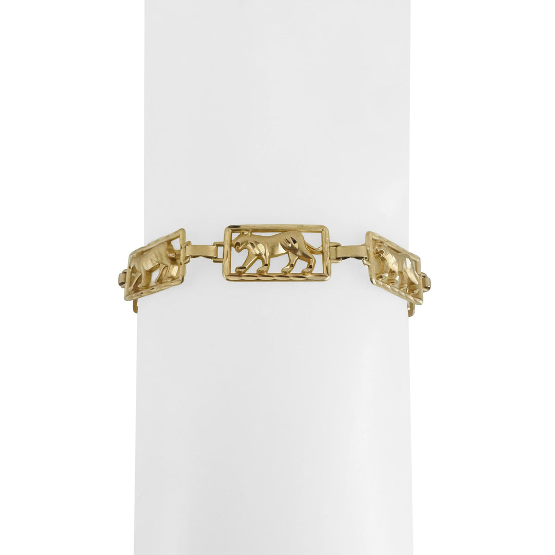 14k Yellow Gold 7g Ladies Diamond Cut 9mm Panther Panel Link Bracelet 7"
