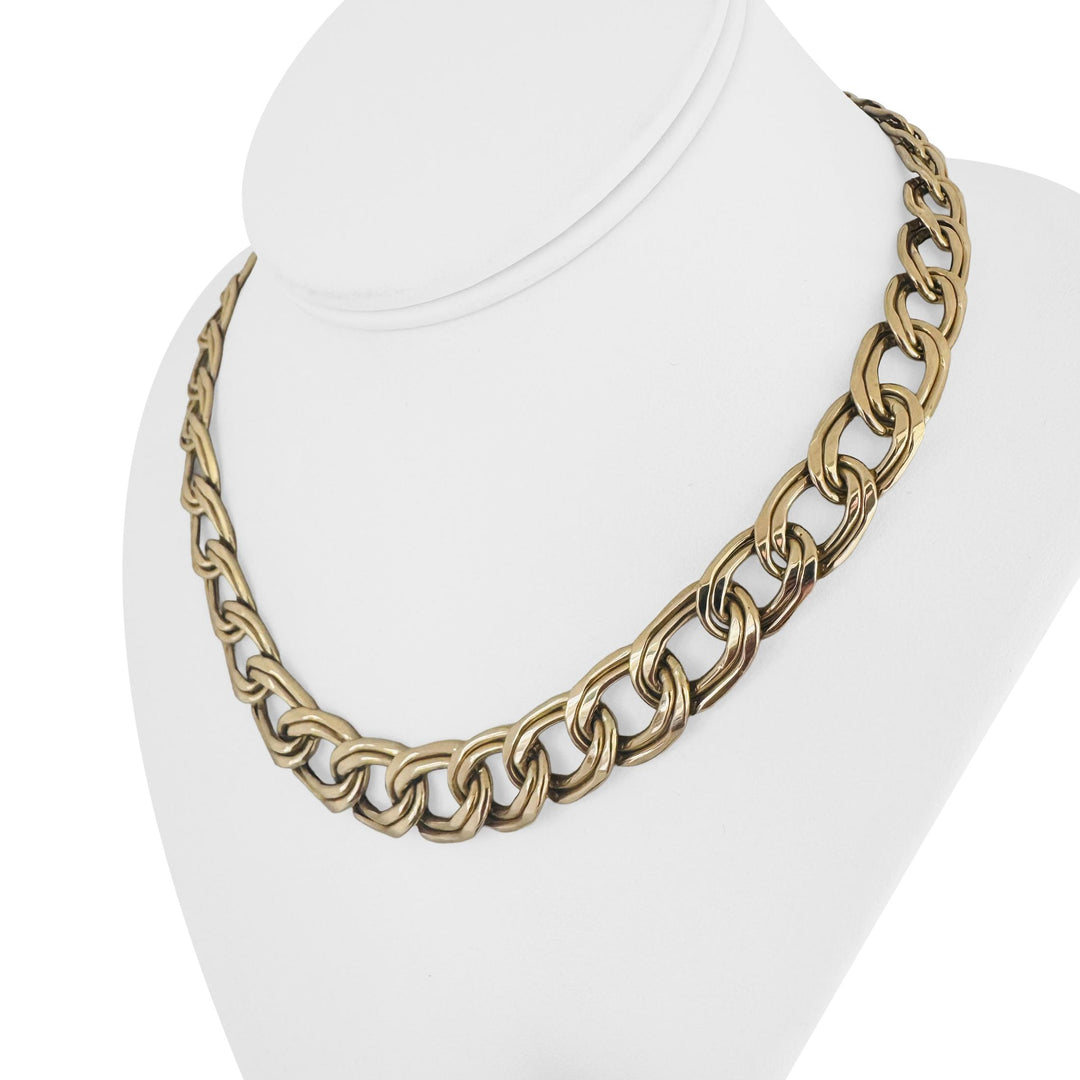 14K Yellow Gold 28.7g Semi Solid Graduated Double Curb Link Necklace Italy 17"