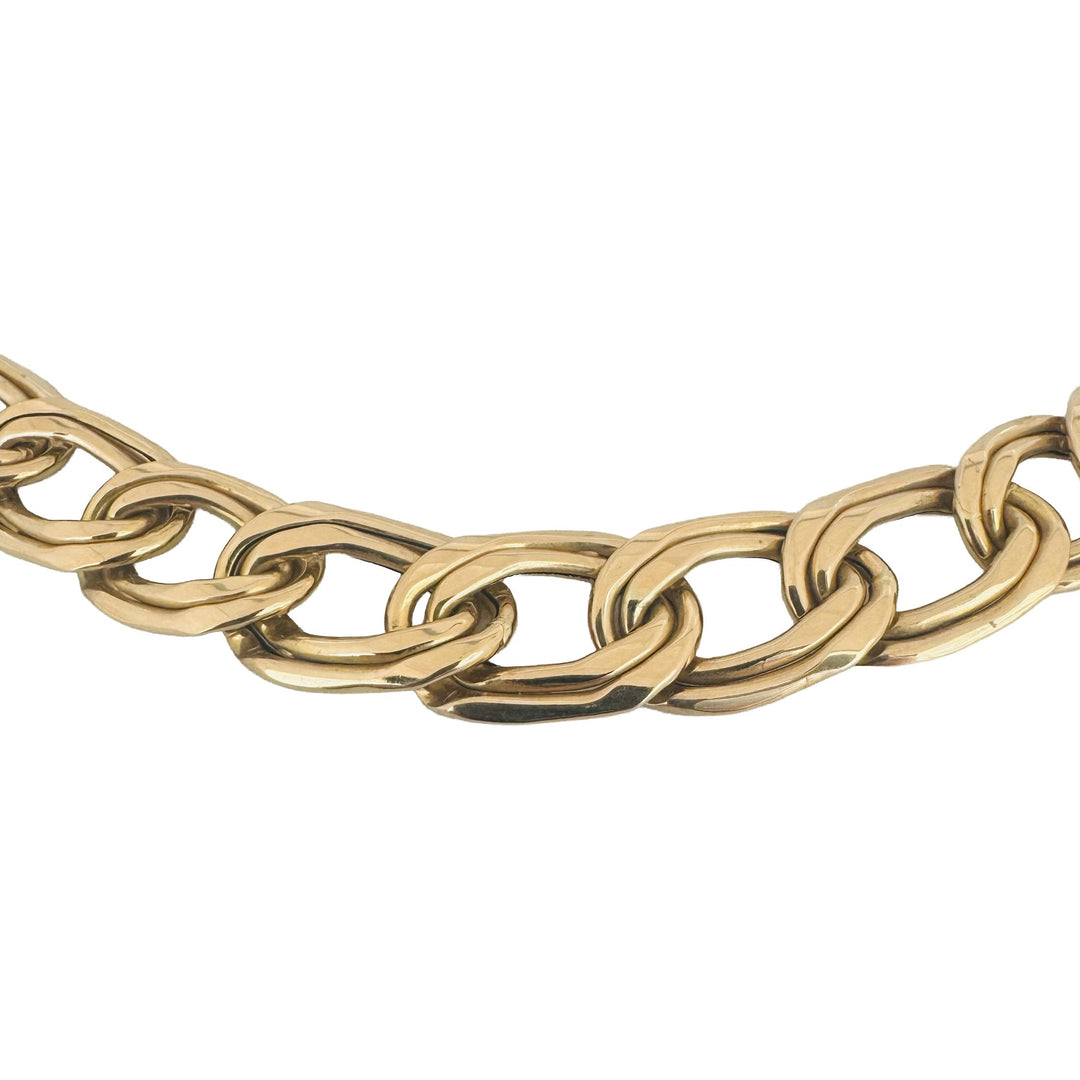 14K Yellow Gold 28.7g Semi Solid Graduated Double Curb Link Necklace Italy 17"