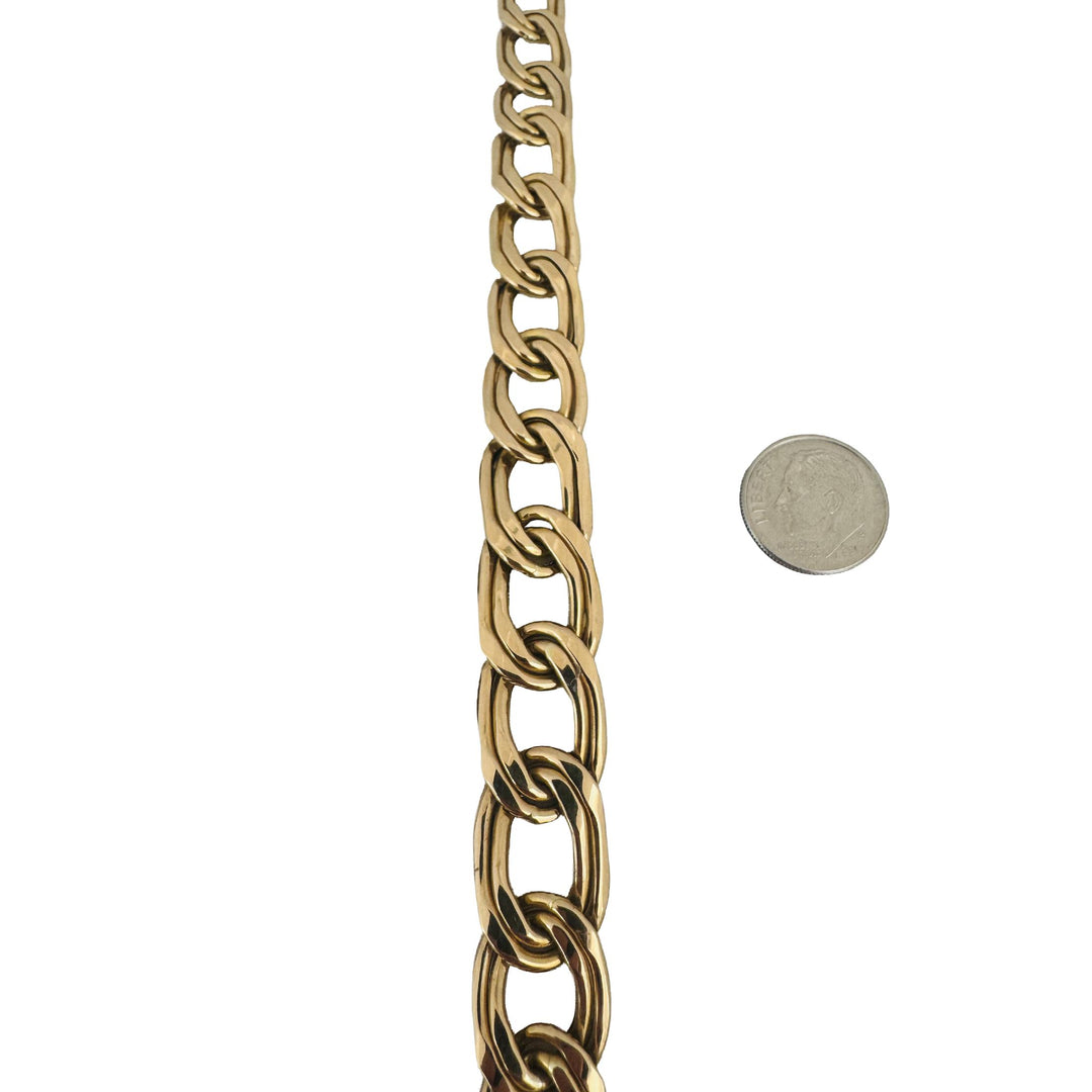 14K Yellow Gold 28.7g Semi Solid Graduated Double Curb Link Necklace Italy 17"