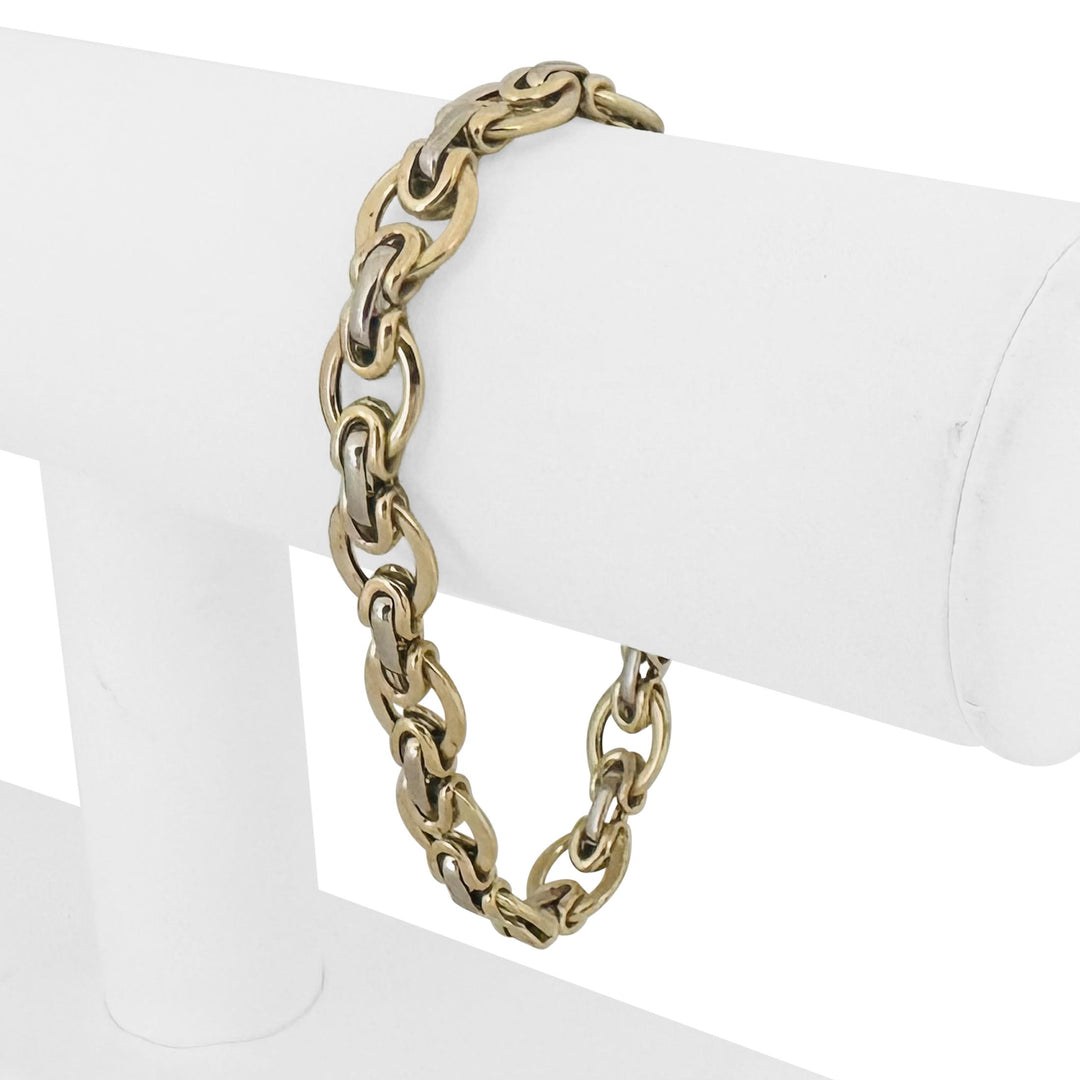 14k Yellow and White Gold 9.8g Ladies 10mm Fancy Link Bracelet Italy 7.5"