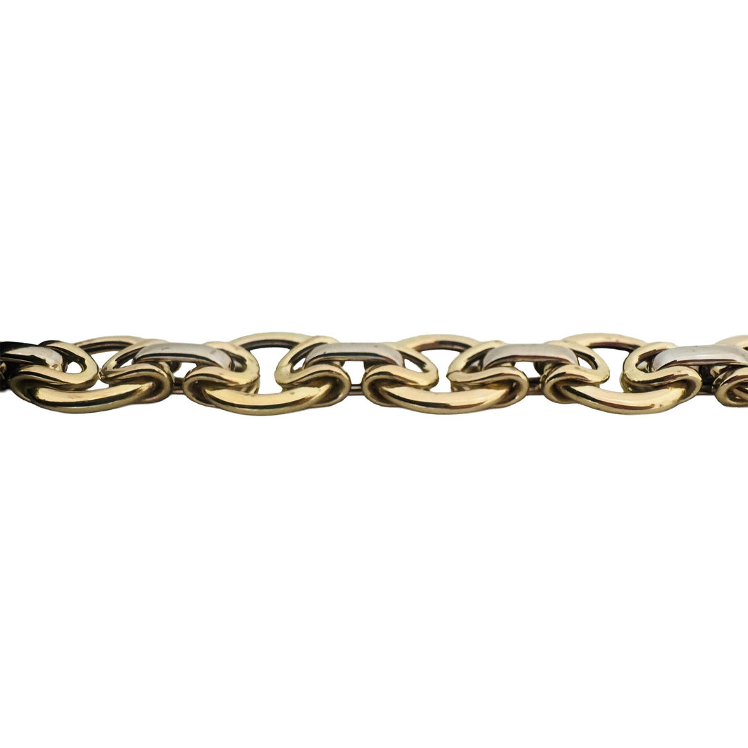 14k Yellow and White Gold 9.8g Ladies 10mm Fancy Link Bracelet Italy 7.5"