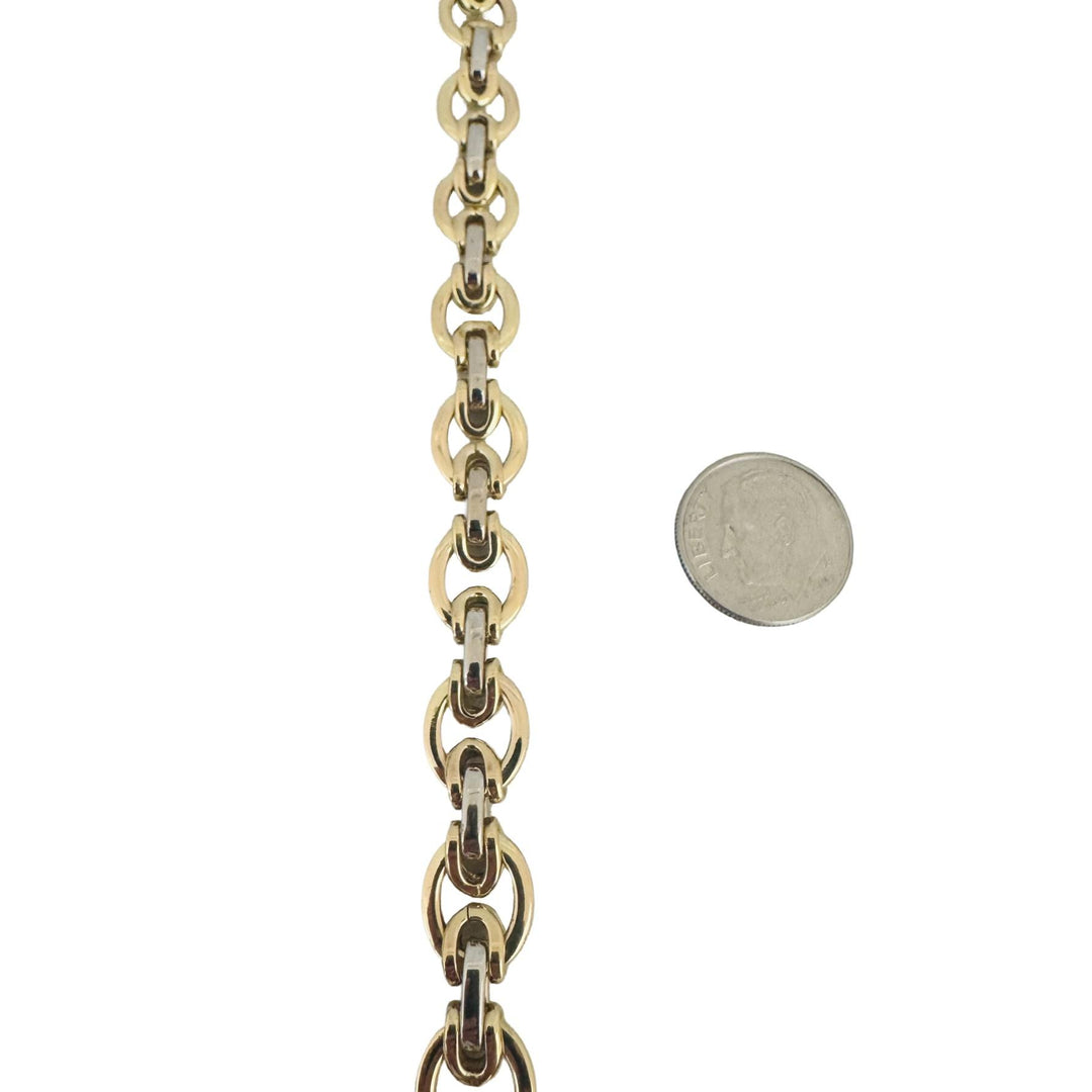14k Yellow and White Gold 9.8g Ladies 10mm Fancy Link Bracelet Italy 7.5"