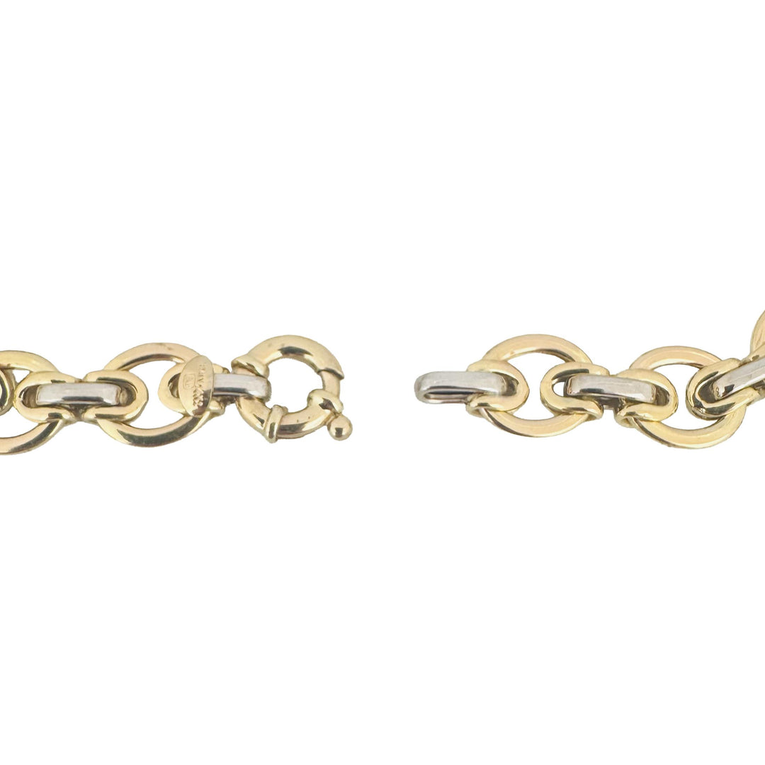 14k Yellow and White Gold 9.8g Ladies 10mm Fancy Link Bracelet Italy 7.5"