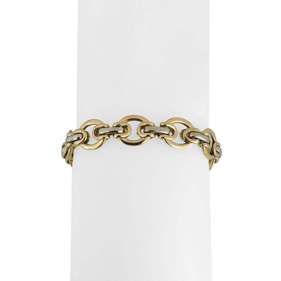 14k Yellow and White Gold 9.8g Ladies 10mm Fancy Link Bracelet Italy 7.5"