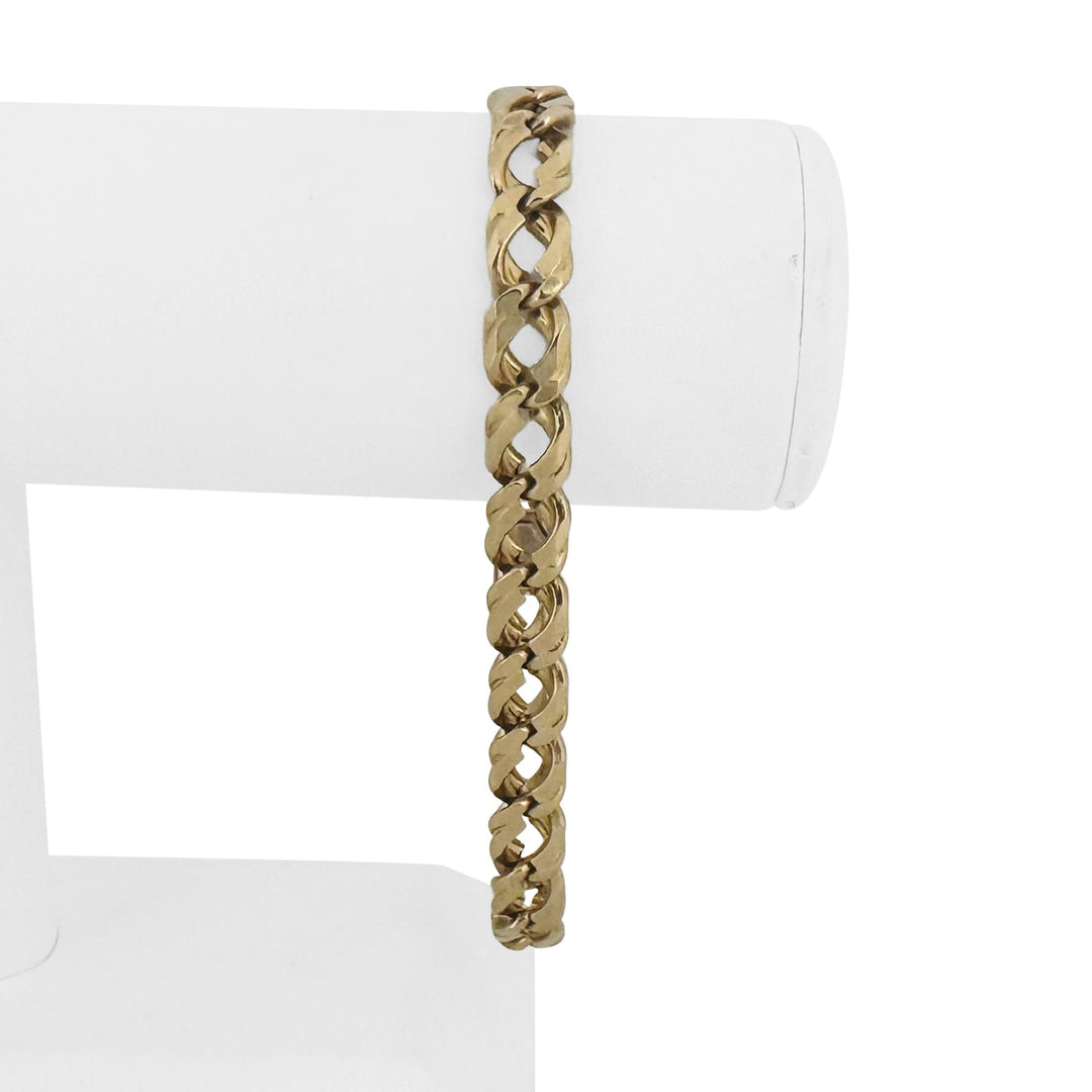 14k Yellow Gold 30.4g Solid Vintage Men's Fancy Curb Link Bracelet Italy 9"