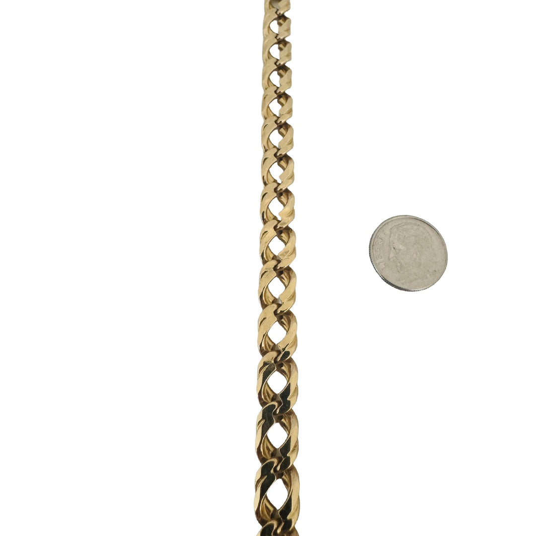 14k Yellow Gold 30.4g Solid Vintage Men's Fancy Curb Link Bracelet Italy 9"