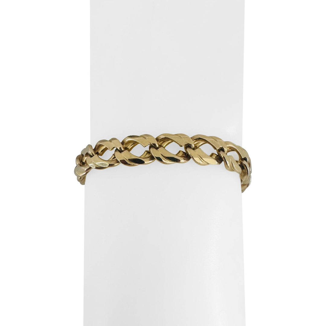 14k Yellow Gold 30.4g Solid Vintage Men's Fancy Curb Link Bracelet Italy 9"