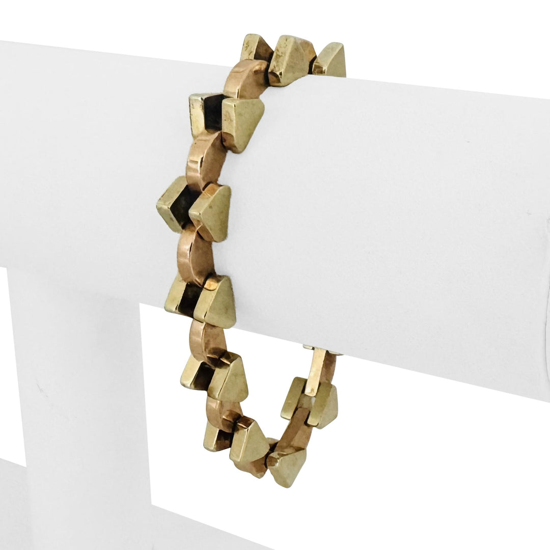 14k Yellow and Rose Gold 18.5g Vintage Geometric Fancy Link Bracelet 6.75"