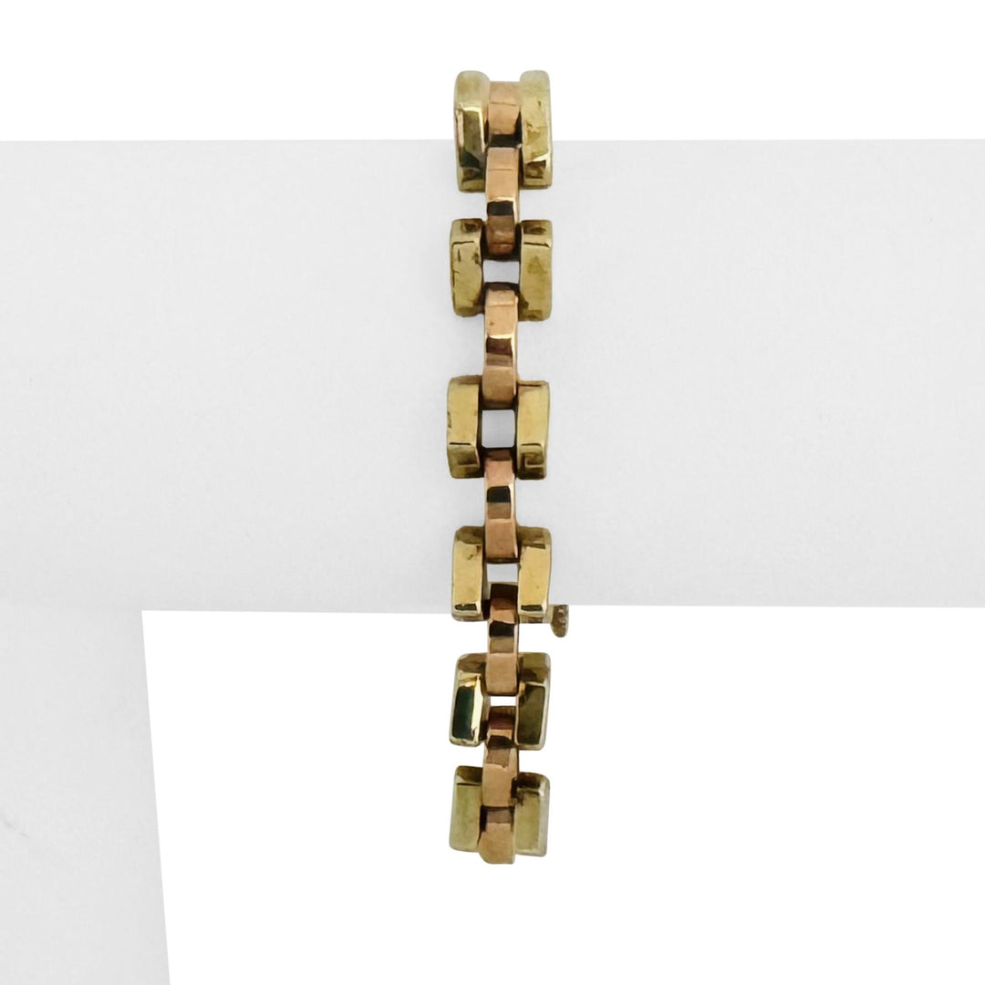 14k Yellow and Rose Gold 18.5g Vintage Geometric Fancy Link Bracelet 6.75"