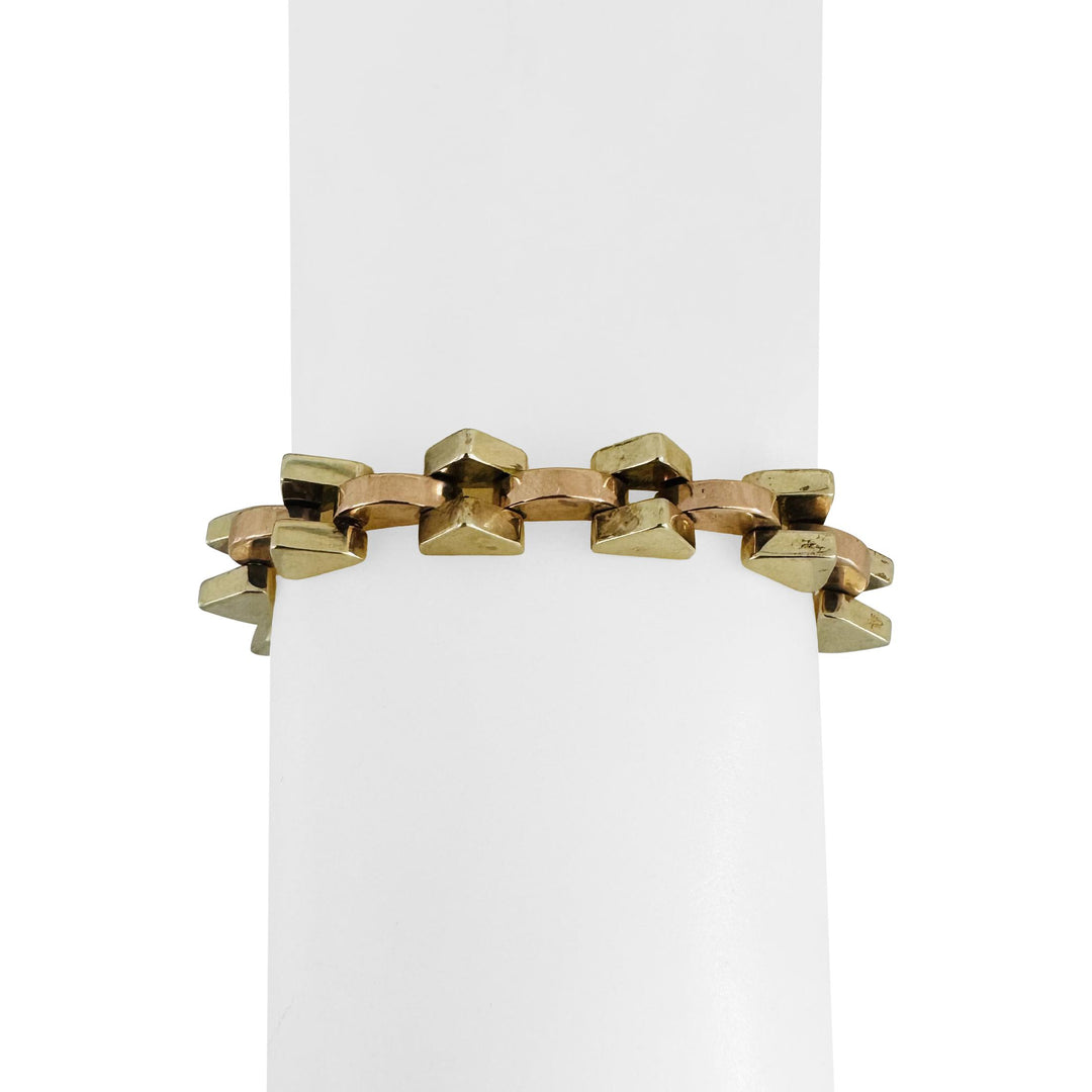 14k Yellow and Rose Gold 18.5g Vintage Geometric Fancy Link Bracelet 6.75"