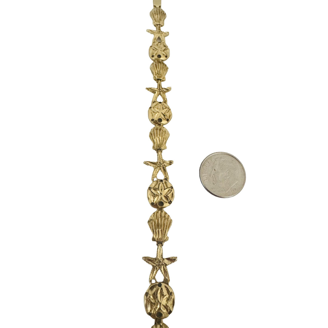 14k Yellow Gold 9.5g Diamond Cut Beach Ocean Charm Link Bracelet 7.25"