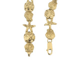 14k Yellow Gold 9.5g Diamond Cut Beach Ocean Charm Link Bracelet 7.25"
