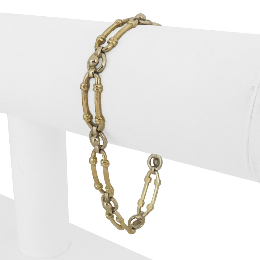 14k Yellow and White Gold 13.6g Ladies 7mm Fancy Link Bracelet 7.25"