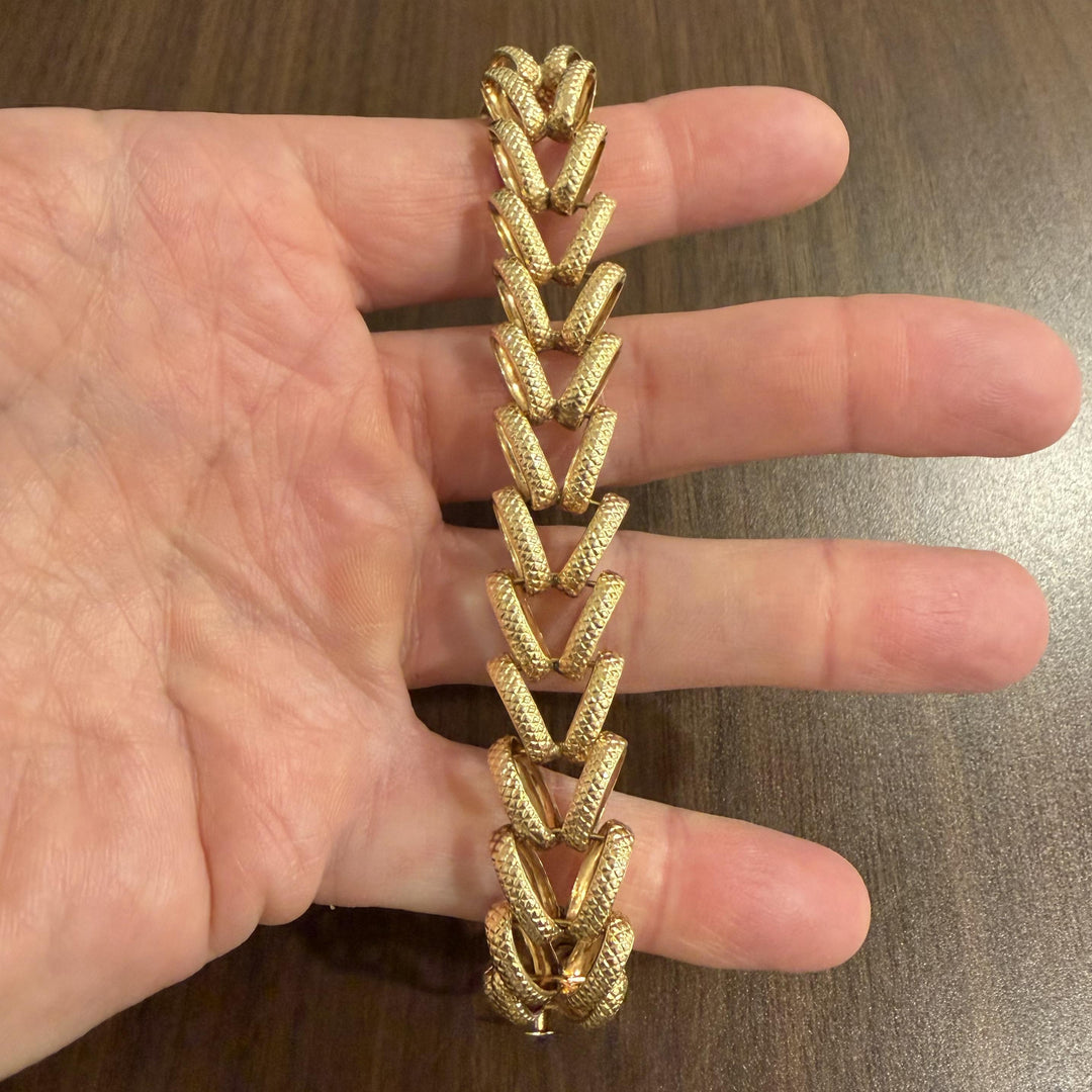 14k Yellow Gold 31g Solid Vintage Thick 15mm Fancy Link Bracelet 7.25"
