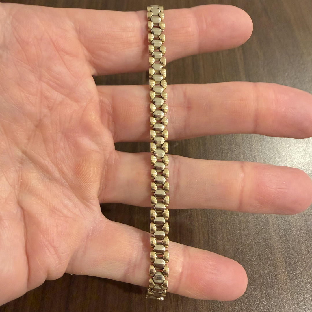 14k Yellow and White Gold 12.4g Ladies 6.5mm Fancy Link Bracelet Italy 7.25"