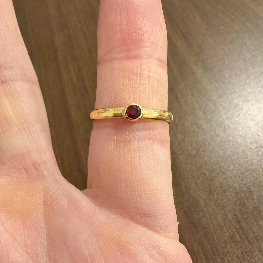 Antique 22k Yellow Gold and Bezel Set Ruby Solid 3.5mm Band Ring Size 7.25