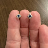 14k White Gold Blue Sapphire and Diamond Vintage Stud Earrings