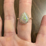 14k Yellow Gold Opal and 0.25cttw Diamond Ladies Halo Ring Size 9.5