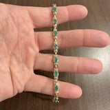 14k Yellow Gold Emerald and Diamond 10g Ladies Fancy Link Bracelet 7.5"