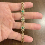 14k Yellow Gold Emerald and Diamond 16g Ladies Panther Link Bracelet 7.25"