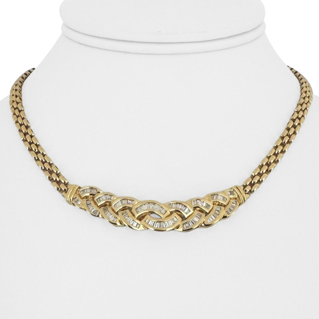 18k Yellow Gold and 1cttw Baguette Diamond 29g Panther Link Necklace 15"