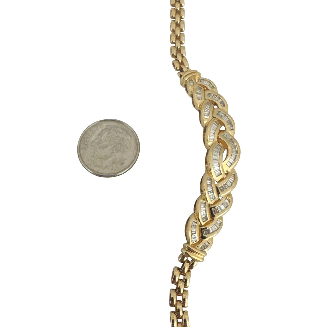 18k Yellow Gold and 1cttw Baguette Diamond 29g Panther Link Necklace 15"