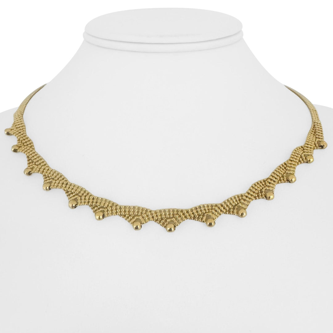 18k Yellow Gold 17g Solid Fancy Beaded Fringe Necklace 17"