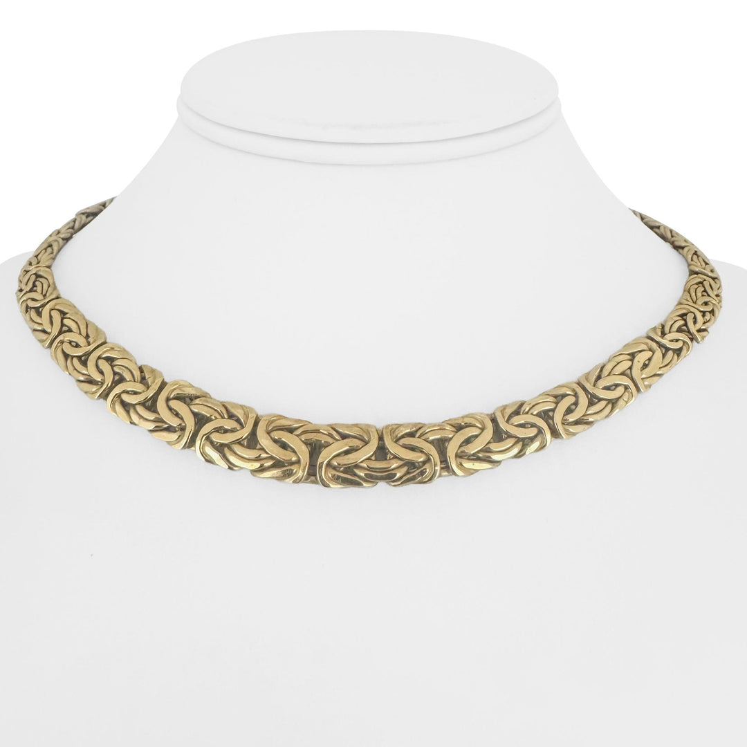 14k Yellow Gold 23.4g Thick Graduated Byzantine Link Necklace Italy 16"
