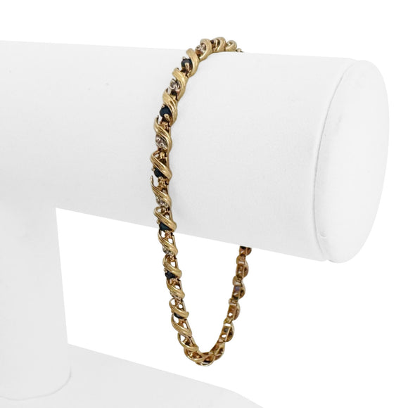 10k Yellow Gold Blue Sapphire and Diamond 5.9g Ladies Bracelet 7.25