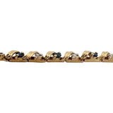 10k Yellow Gold Blue Sapphire and Diamond 5.9g Ladies Bracelet 7.25"