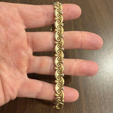 18k Yellow and White Gold 15g Ladies Vintage 9mm Fancy Link Bracelet Italy 7.5"