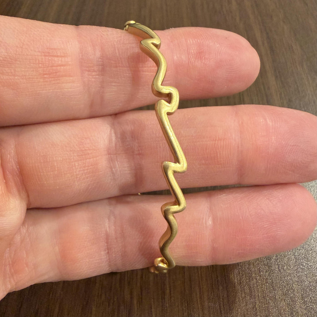 18k Yellow Gold 15g Solid Vintage 6mm Zig Zag Bangle Bracelet 7"