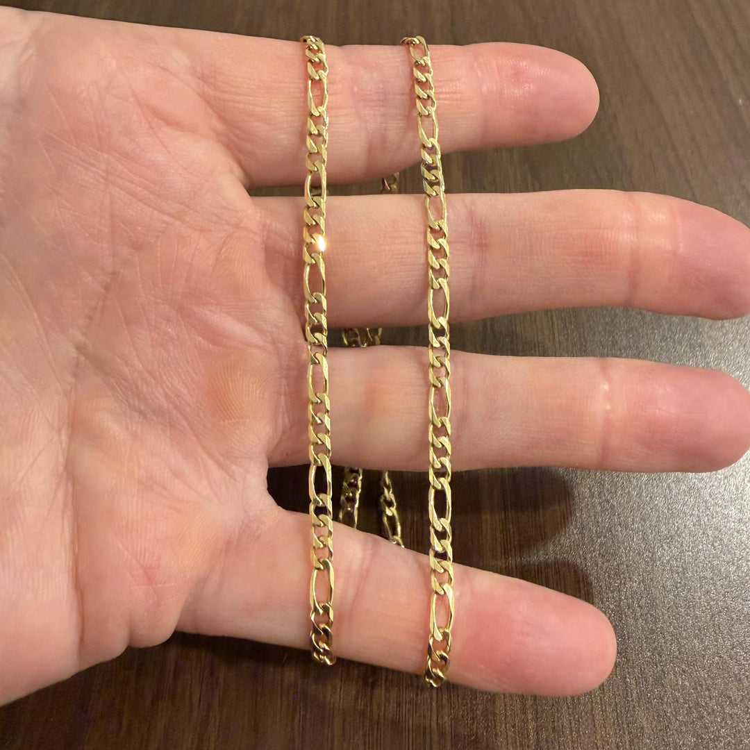 18k Yellow Gold 14g Solid Vintage 3.5mm Figaro Link Chain Necklace Italy 20"